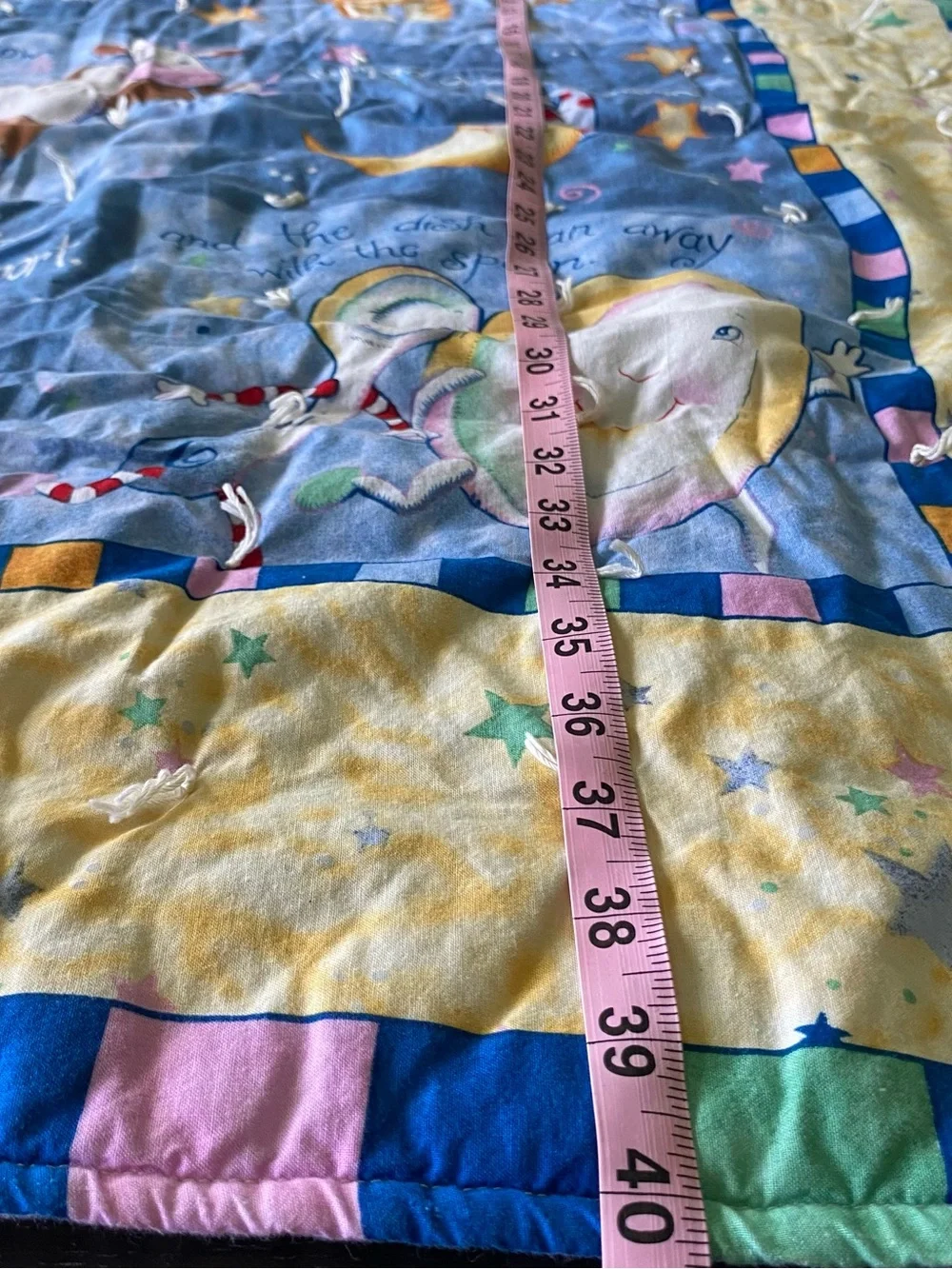 Vtg Hey Diddle Diddle Nursery Rhyme Baby Blanket Stars Cow Celestial Moon Dog